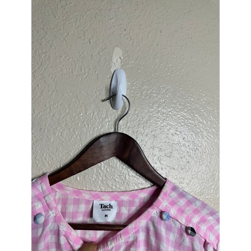Tach Clothing Catarina Cloque Dress size M Gingham Mix Puff Sleeve Colorblock - Picture 11 of 12